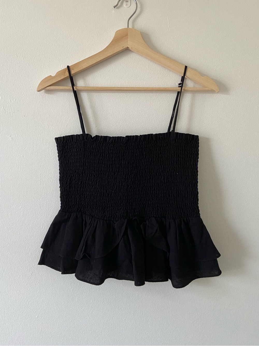 Zara Linen Blend Smocked Peplum Tank